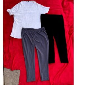 Bundle plus Womens White Crochet Top & Black Gray Leggings Set Loungewear